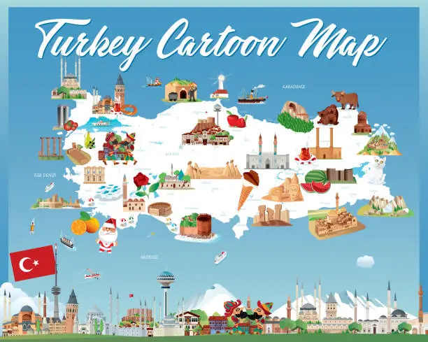 Vector illustration of CARTOON MAP OF TURKEY