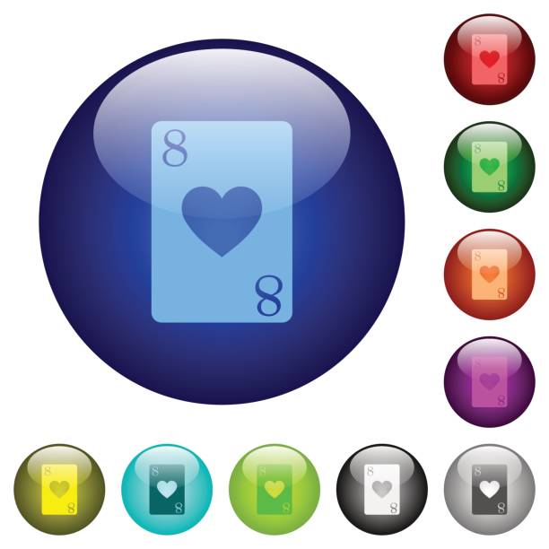 ilustrações de stock, clip art, desenhos animados e ícones de eight of hearts card color glass buttons - rummy leisure games number color image