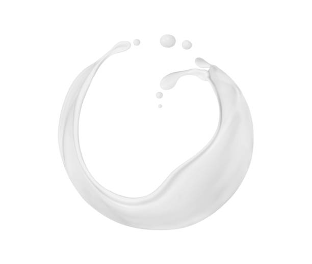 abstract splashes of milk or cream close-up on white background - splashing spray drop circle imagens e fotografias de stock