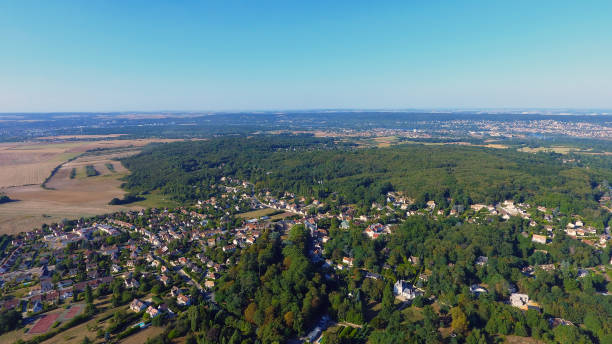 Aerial photo of Morainvilliers Bures village Aerial view of Morainvilliers Bures in the Yvelines east anglia stock pictures, royalty-free photos & images