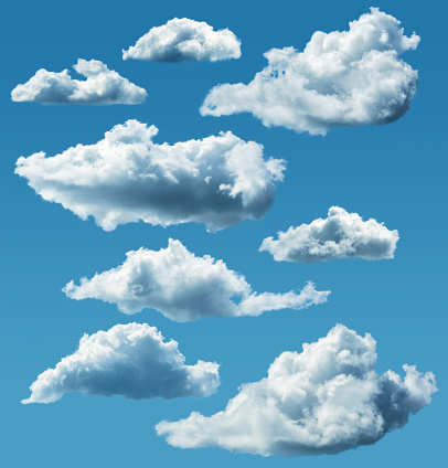 collection of isolated clouds with clipping paths