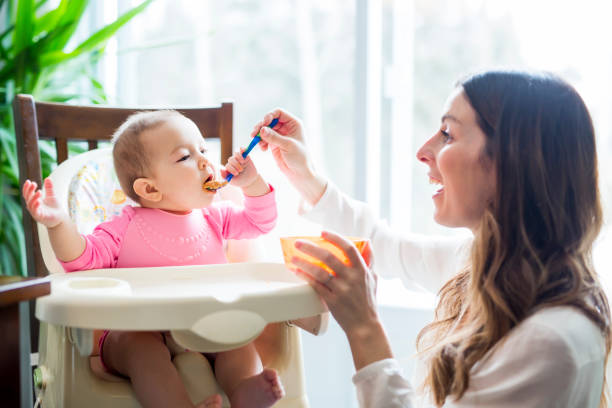 istock Mother feeding baby with spoon 854151848