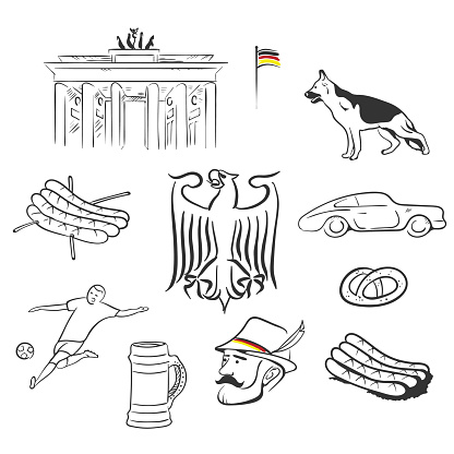 Germany symbols set hand drawn illustrations