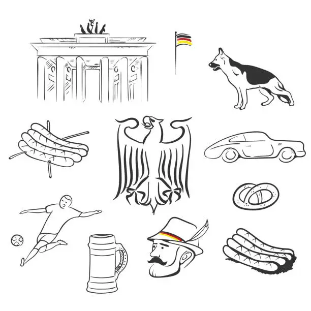 Vector illustration of Germany symbols set hand drawn illustrations