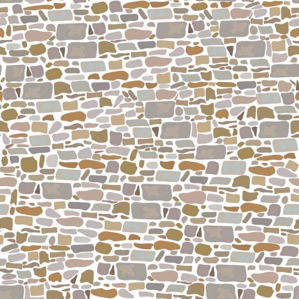 Stone Block Wall, Seamless pattern. Background made of wild bricks. grey, red, sand, yellow, brown, Stone Block Wall, Background of wild bricks. Red, grey, yellow, brown, sand pieces. Seamless pattern. Vintage and comfortable. For , textures, advertising, interiors, indoor and outdoor design, gardening stone wall background stock illustrations