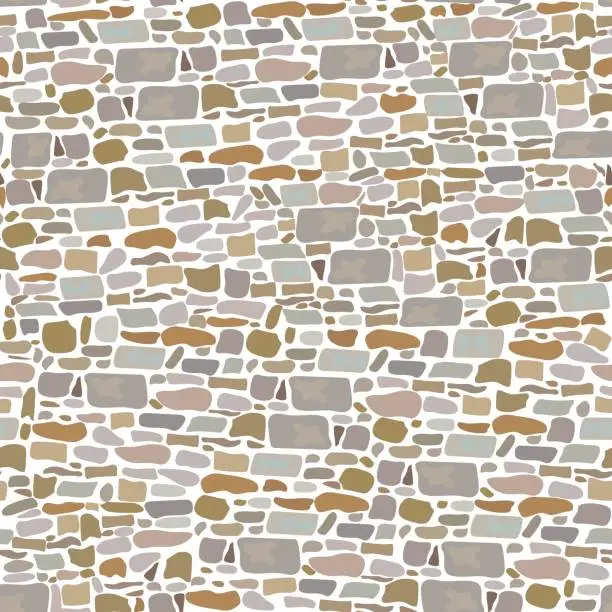 Vector illustration of Stone Block Wall, Seamless pattern. Background made of wild bricks. grey, red, sand, yellow, brown,