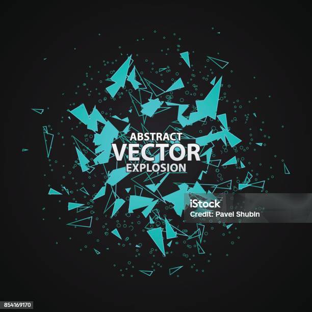 Abstract Explosion With Polygonal Particles Concept Stock Illustration - Download Image Now