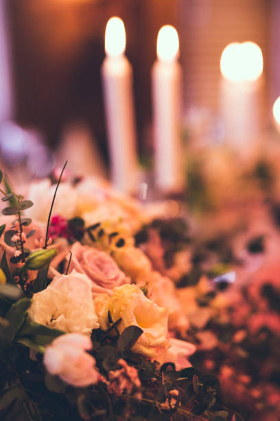 istock Elegant Restaurant Table with flowers and candles 854169618
