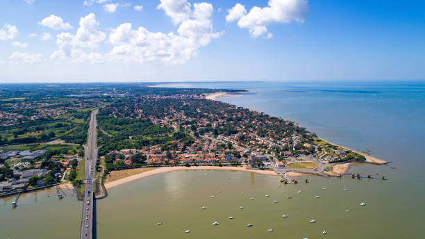 Aerial photography of Saint Brevin les Pins An aerial view of Saint Brevin les Pins in Loire Atlantique estuary stock pictures, royalty-free photos & images