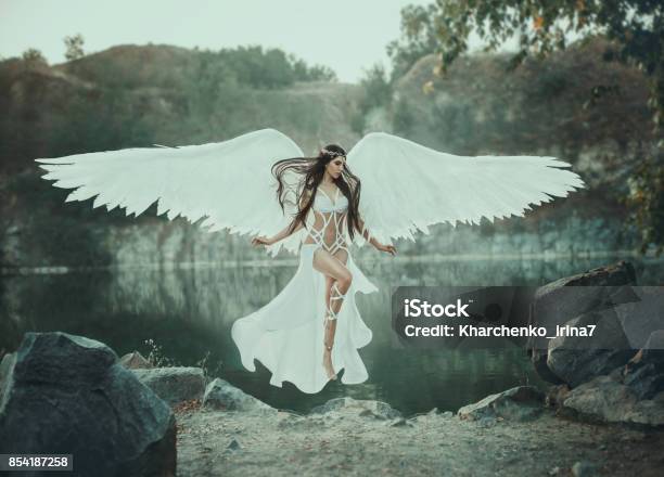 A Beautiful White Archangel Stock Photo - Download Image Now - Angel, Women, One Woman Only