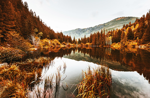 Lake in colorado state in autumn
