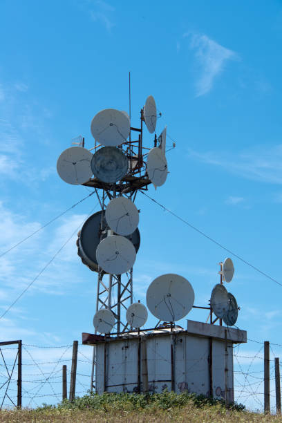 istock Transceiver station. Acceptance antennas in the mountain. Radiotranslation. 854198250
