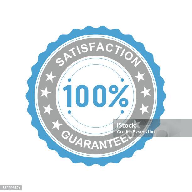 Vector Illustration Of A Round Icon Satisfaction Is Guaranteed With Asterisks On A White Background Stock Illustration - Download Image Now