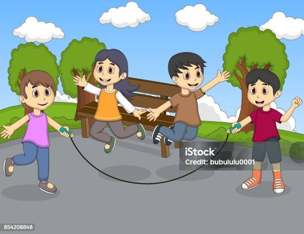 Children Playing Jumping Rope In The Street Cartoon Stock Illustration -  Download Image Now - iStock