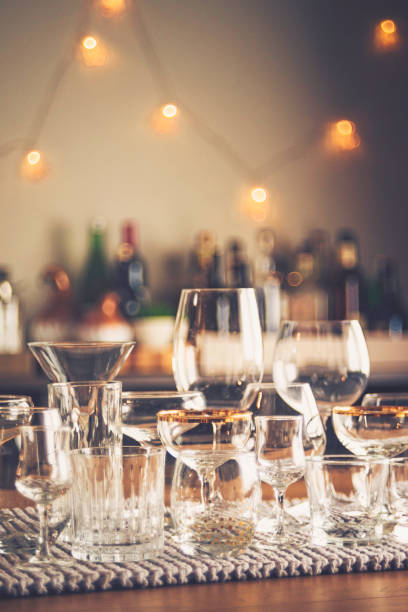 istock Party background with defocused bottles and empty glasses 854218788
