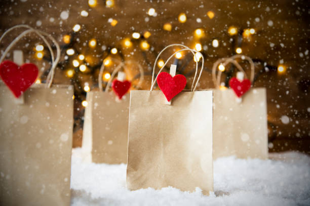 istock Christmas Shopping Bag, Snow, Snowflakes, Copy Space 854226432