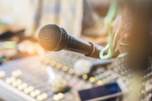 istock The microphone on the audio mixer. In the recording studio. 854229812