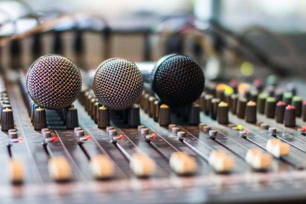 istock The microphone on the audio mixer. In the recording studio. 854230036