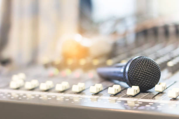 istock The microphone on the audio mixer. In the recording studio. 854233568