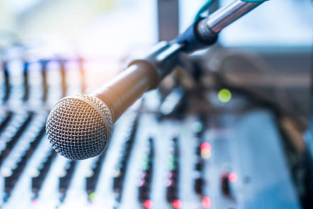 istock The microphone on the audio mixer. In the recording studio. 854234730