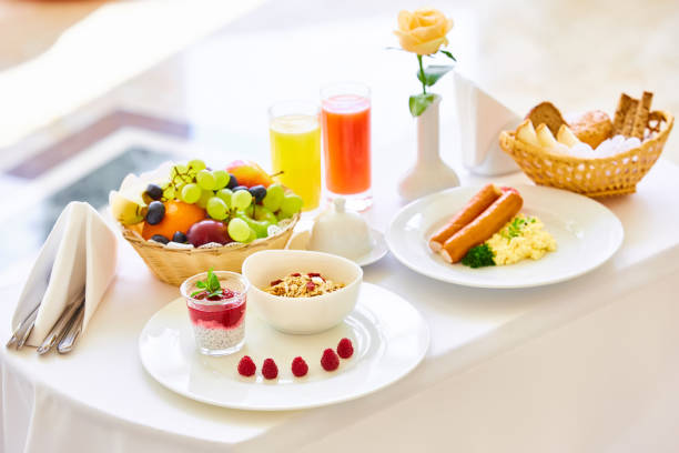 istock delicious breakfast for two at the luxury hotel. 854237072