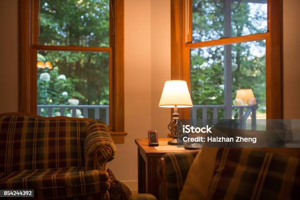 Living Room With Nature View Stock Photo - Download Image Now - Bay Window, Open, Apartment