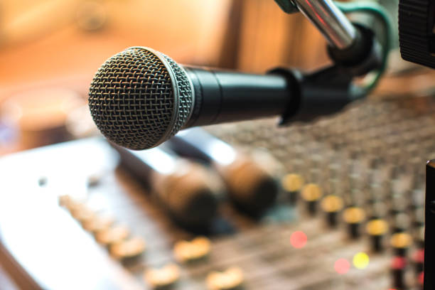 istock Soft focus microphone in the recording studio. Vintage tone. 854244476