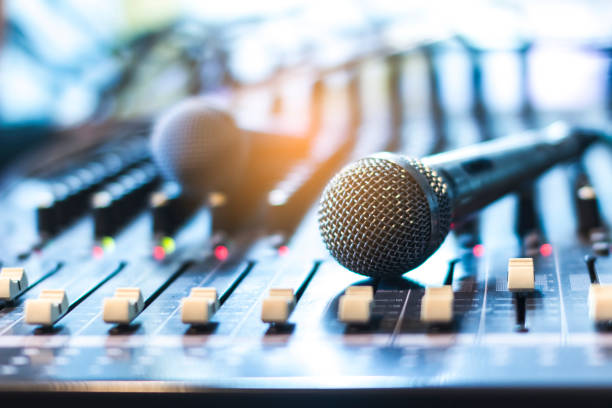 istock The microphone on the audio mixer. In the recording studio. 854246684