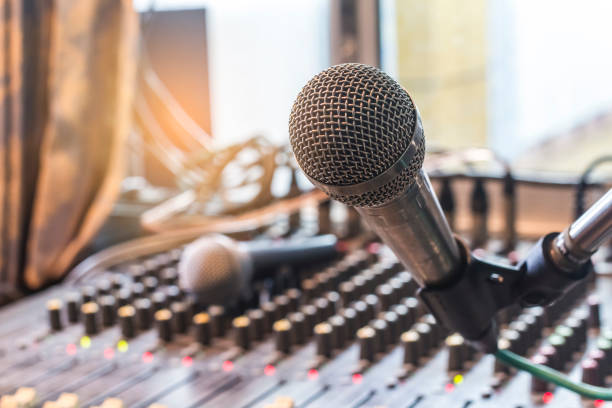 istock The microphone on the audio mixer. In the recording studio. 854246780