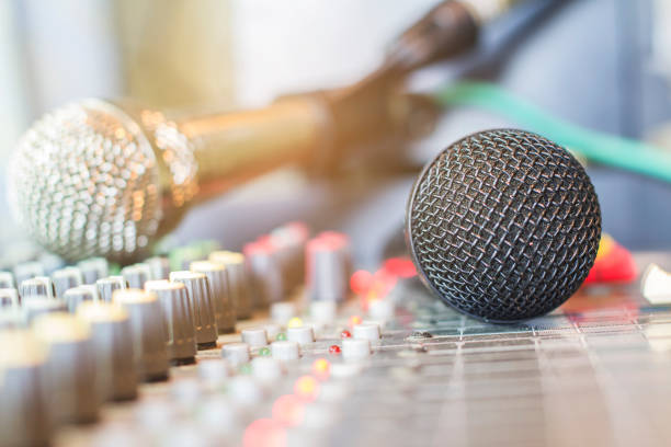 istock The microphone on the audio mixer. In the recording studio. 854247304