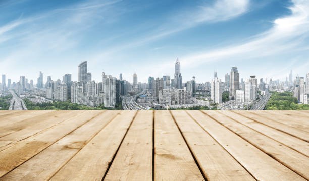 istock Panoramic shanghai skyline and buildings with empty concrete square floor 854251326