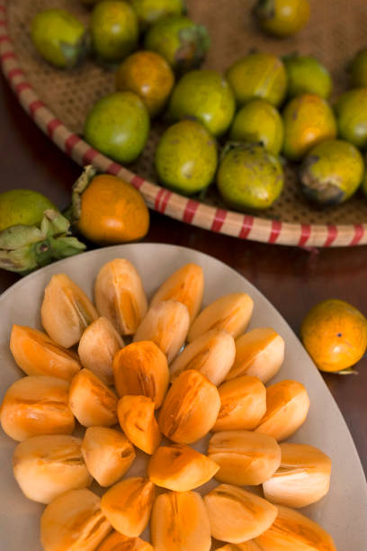 istock Sliced Diospyros kaki (persimmon) on dish 854251506