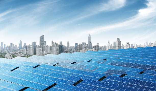 istock Urban background solar panels, Shanghai, China. 854254138