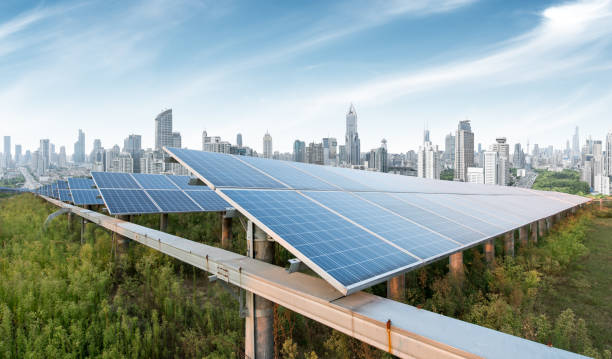istock Urban background solar panels, Shanghai, China. 854254288