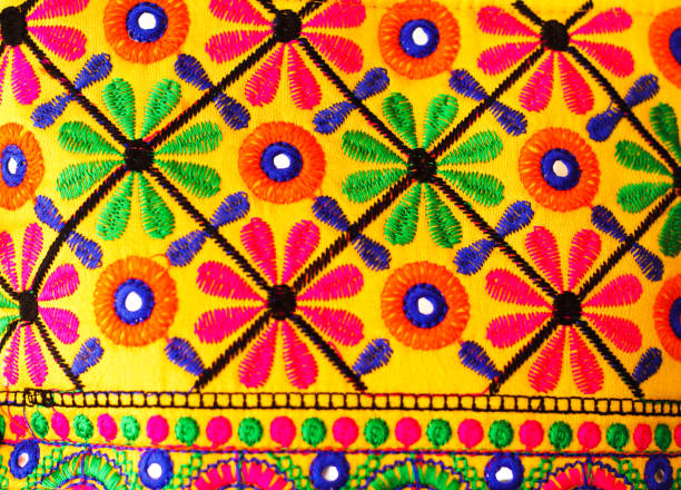 istock Indian embroidary handicraft background yellow, red, blue and green 854260970