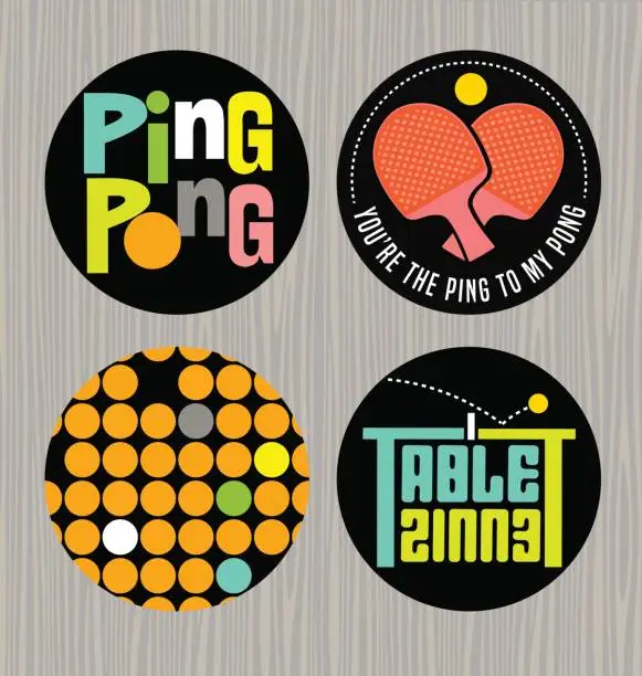 Vector illustration of Set of cute table tennis themed designs for stickers, web design elements, promotional materials.