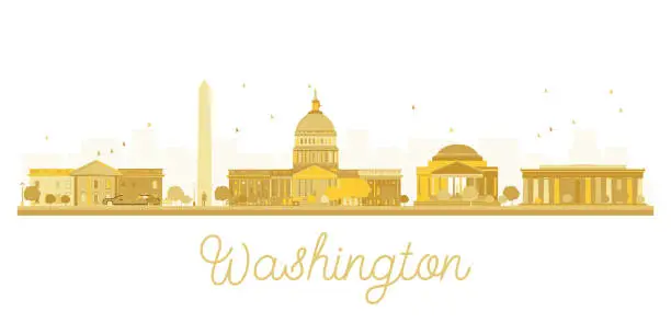 Vector illustration of Washington dc city skyline golden silhouette.