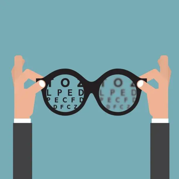 Vector illustration of Hold hands Glasses Optician, Vision Of Eyesight Eye Care Concept Vector Illustration