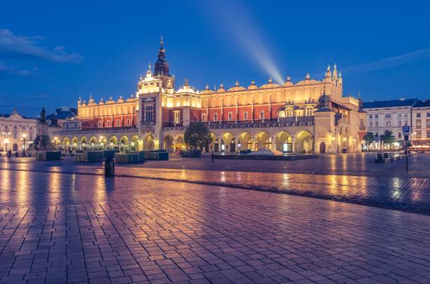 istock Cloth Hall on Main Market Square in Krakow, illuminated in the night 854281270