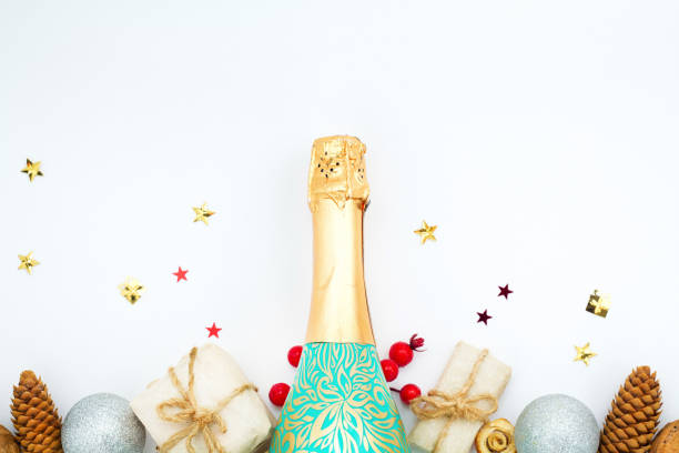 istock Christmas background. Christmas frame. frame, champagne, gold star, gift, 854284136