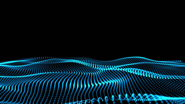 istock 3d rendering of wave particles background - 3D illuminated digital wave of glowing particles 854284424