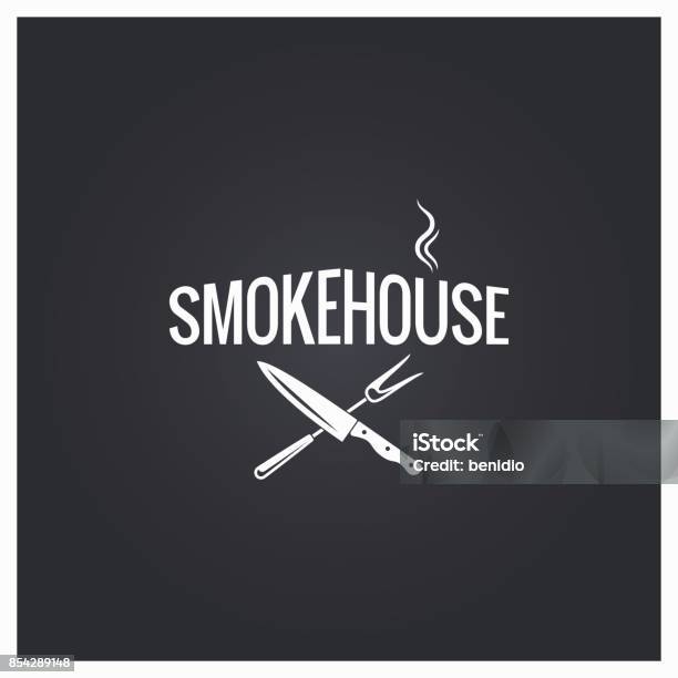 Smokehouse Cooking Logo Design Background Stock Illustration - Download Image Now - Barbecue - Meal, Barbecue Grill, Fork