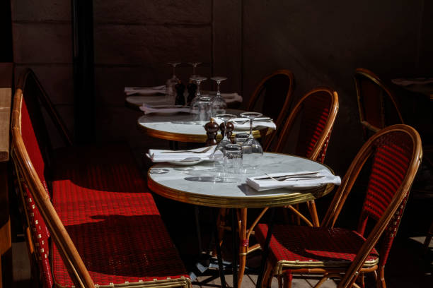 istock Served tables of street cafe 854292042
