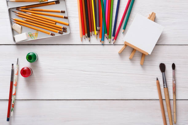 istock Drawing tools, stationary, workplace of artist 854293160