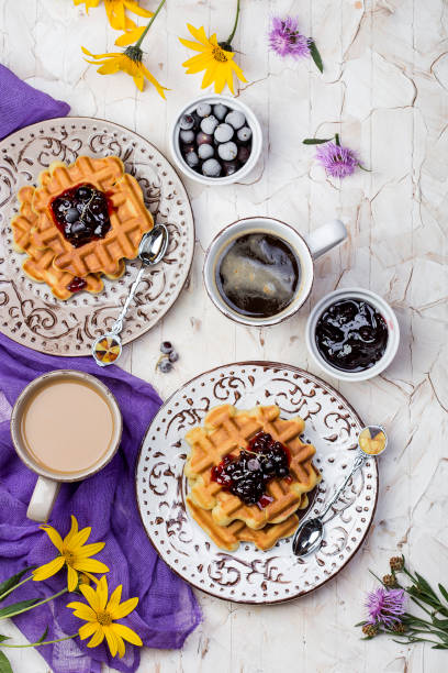 Breakfast with Belgian waffles