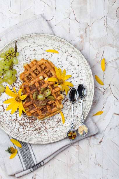 Breakfast with Belgian waffles