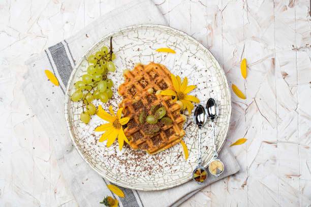 Breakfast with Belgian waffles