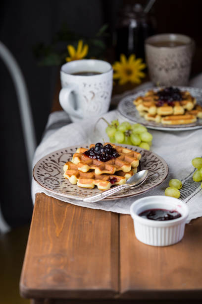 Breakfast with Belgian waffles