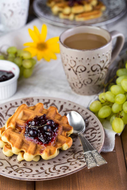 Breakfast with Belgian waffles