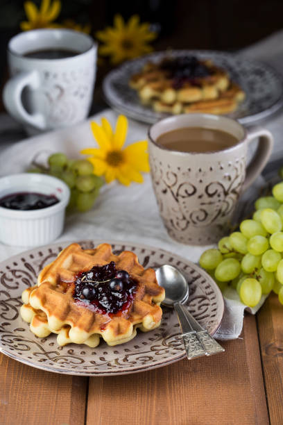 Breakfast with Belgian waffles